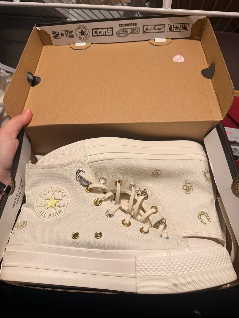 Converse High Top Platform Sneaker - Off White with Gold/Silver Accents